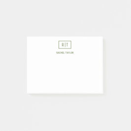 Mörk Olivgrön Enkel Modern Monogram Post-it Block