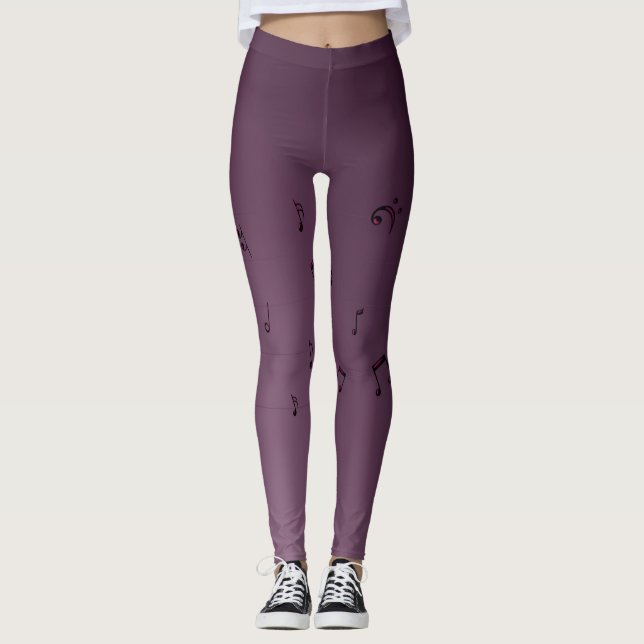 Mörk Ombre Musik noter Mauve Leggings (Framsida)