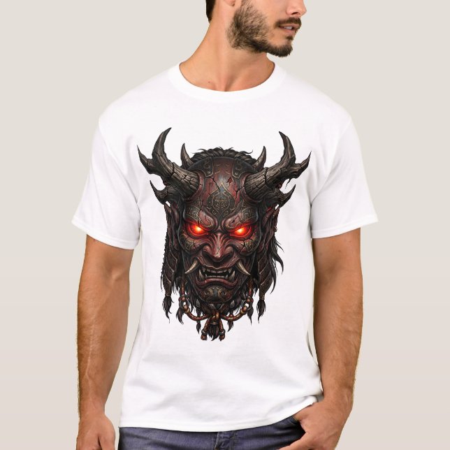 Mörk Oni-demonmask Japansk skräck Fantasy Artwork T Shirt (Framsida)