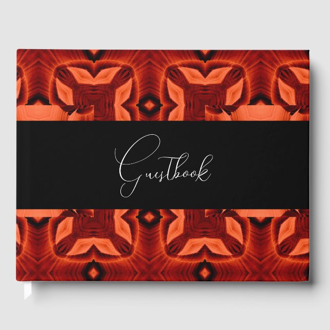 Mörk Orange Abstrakt Mönster Bröllop Gästböcker (Framsida)
