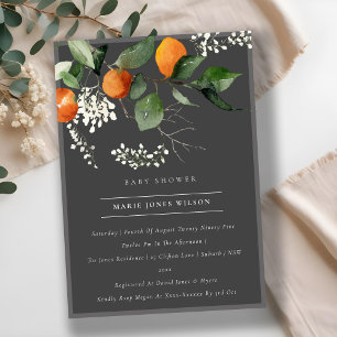 Mörk Orange Blommar Foliage Baby Shower Inbjudan