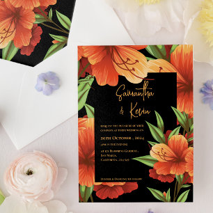 Mörk Orange för Moody Elegant Blommigt Bröllop Inbjudningar