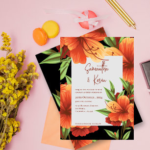 Mörk Orange för Moody Elegant Blommigt Bröllop Inbjudningar
