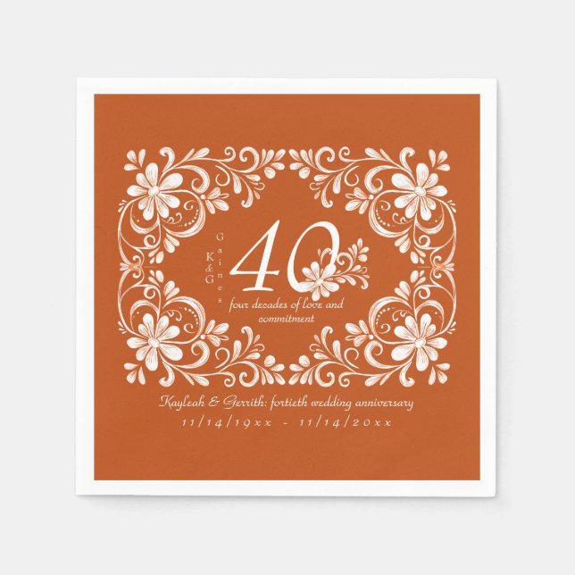 Mörk Orange Shabby Chic 40-årsjubileum Servett (Framsidan)