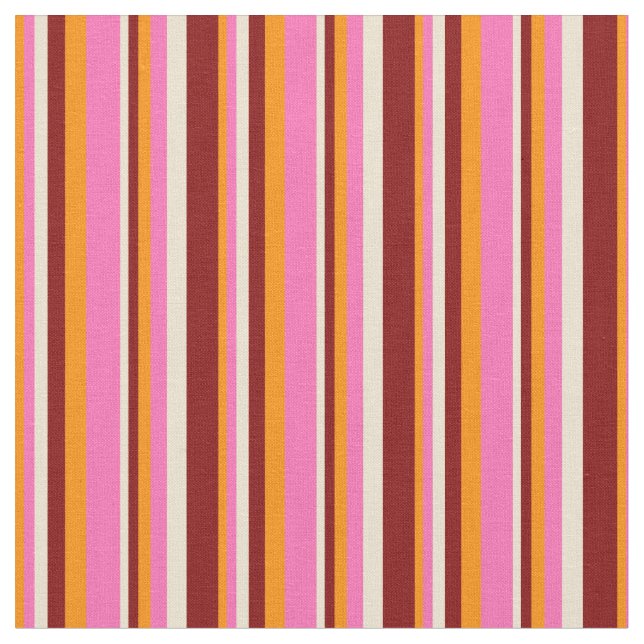 Mörk Orange, Shock rosa, Beige & Maroon Rand Tyg (Närbild)