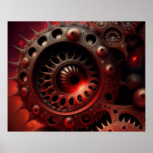 Mörk Orange Steampunk Mandelbrot Fraktal Poster (Framsidan)