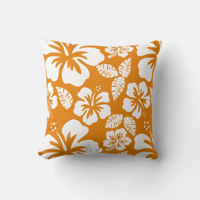 Mörk Orange Tropical Hibiscus Kudde (Framsida)