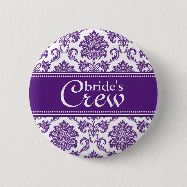 Mörk Orchid Damask Bride's Crew Button Knapp (Framsida)