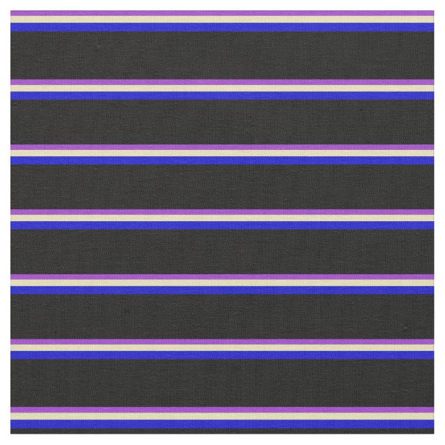 Mörk Orchid, Tan, Blue & Black Linjer Tyg (Närbild)
