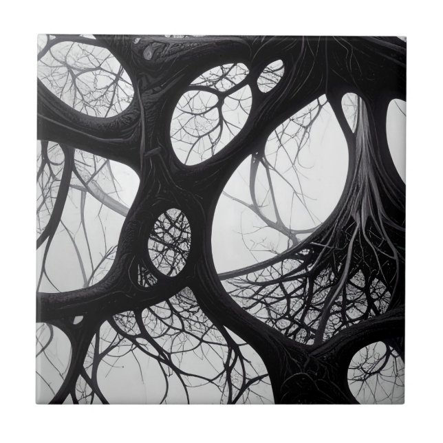 Mörk Organic Roots Abstrakt Tile Kakelplatta (Framsidan)