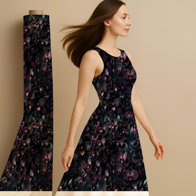 Mörk Orkidé Gotisk Maximalistisk Botanisk Tyg (Dark Orchid Gothic Maximalist Botanical Fabric)