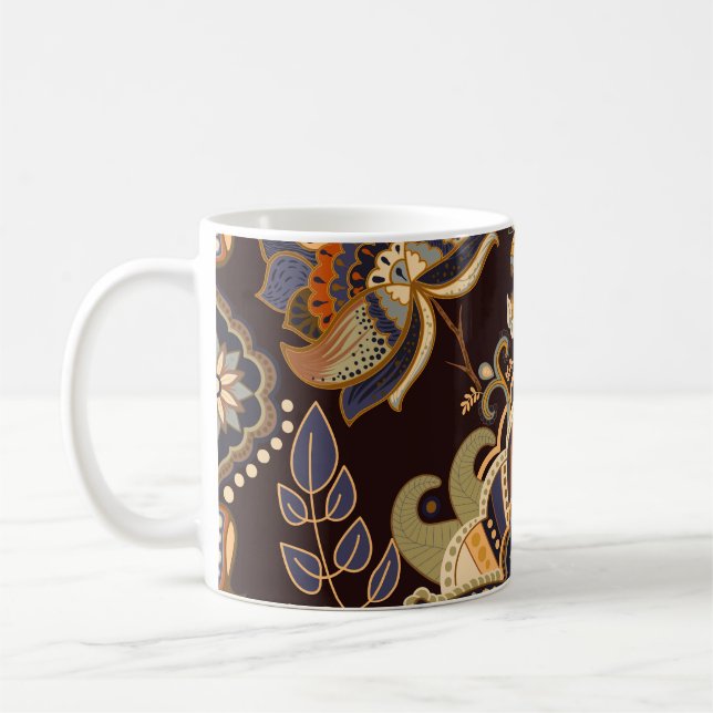 Mörk Paisley: Blommigt indisk sömlös. Kaffemugg (Vänster)