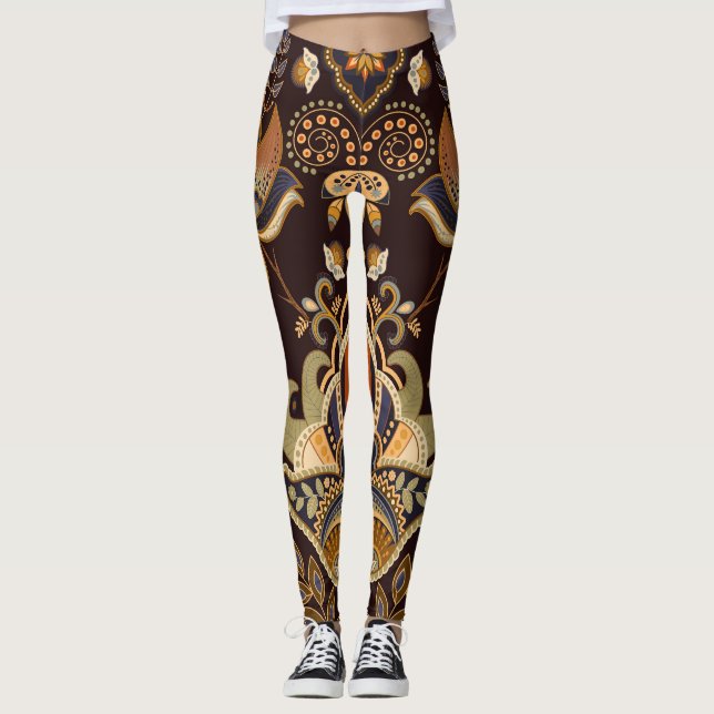 Mörk Paisley: Blommigt indisk sömlös. Leggings (Framsida)