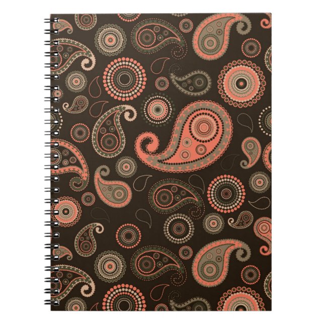 Mörk Paisley Notebook Anteckningsbok Med Spiral (Framsidan)