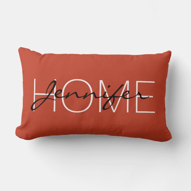Mörk Pastel Red färg Home monogram Lumbarkudde (Framsida)