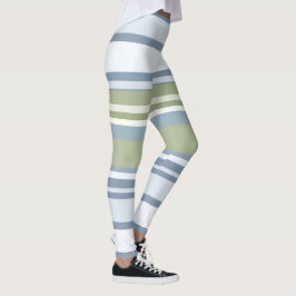 Mörk Pastellblå och Vårregn Ränder Leggings
