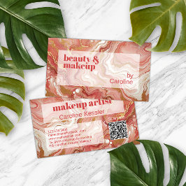 Mörk Peach Coral Red Rosa Guld Marble Art Mönster Visitkort