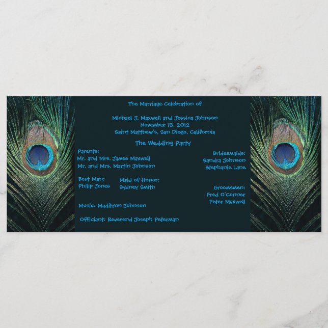 Mörk Peacock Bröllopsprogram Program (Framsida)