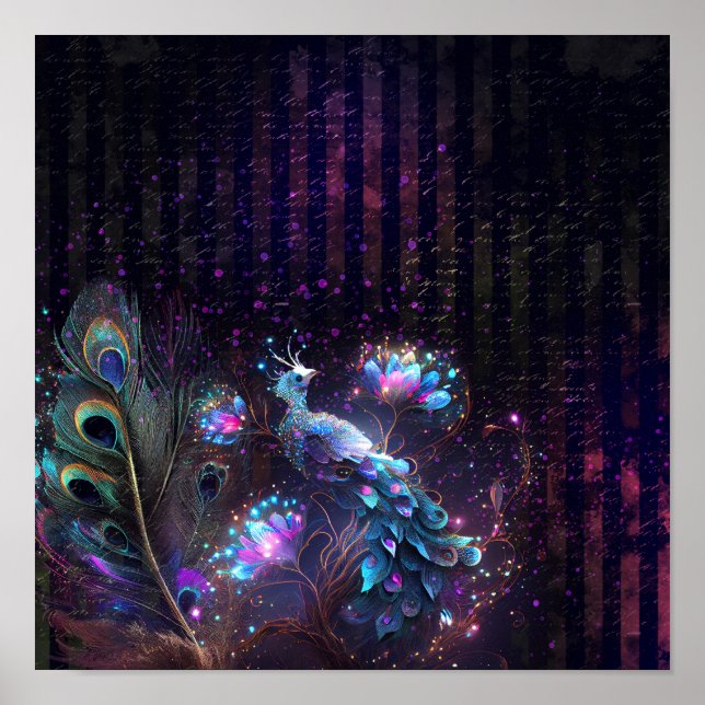 Mörk Peacock Digital Art Design 4 Poster (Framsidan)