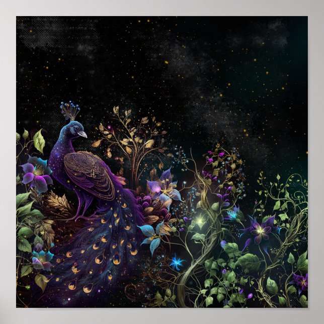Mörk Peacock Digital Art Design 9 Poster (Framsidan)