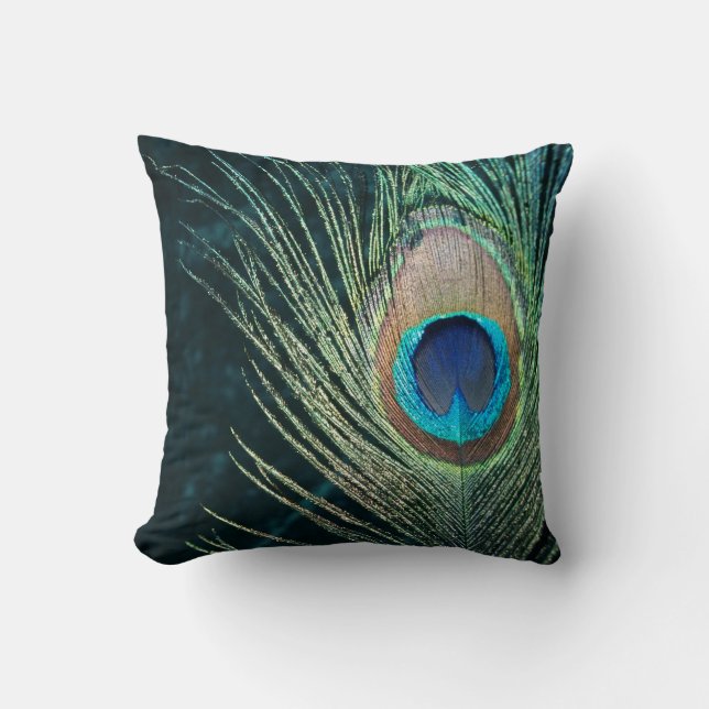 Mörk Peacock Feader Kudde (Framsida)