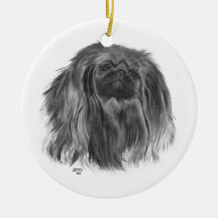 Mörk Pekingese Julgransprydnad Keramik