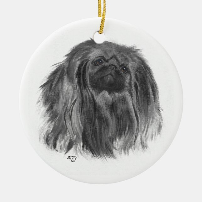 Mörk Pekingese Julgransprydnad Keramik (Framsidan)