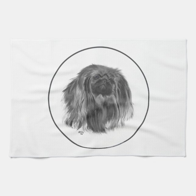 Mörk Pekingese Kökshandduk (Horisontell)