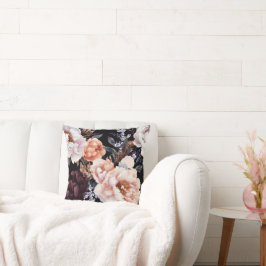 Mörk Peonies Blommönster Kudde