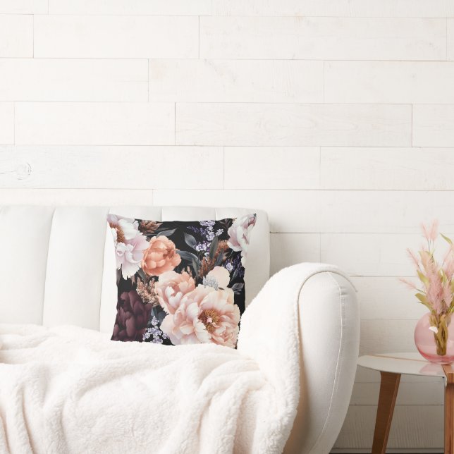 Mörk Peonies Blommönster Kudde (Soffa)