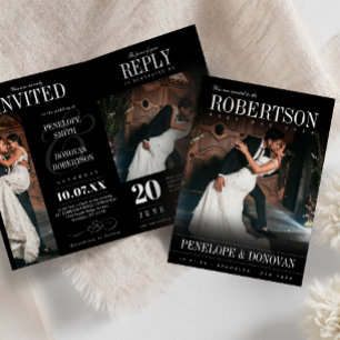 Mörk Photo Magazine QR-kod allt i ett Bröllop Inbjudan
