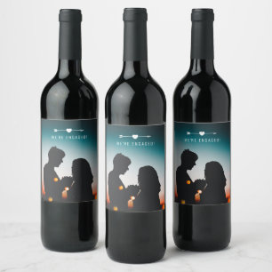 Mörk Photo Meddelande om Förlovning Vin-märkni Vinflaska Etikett