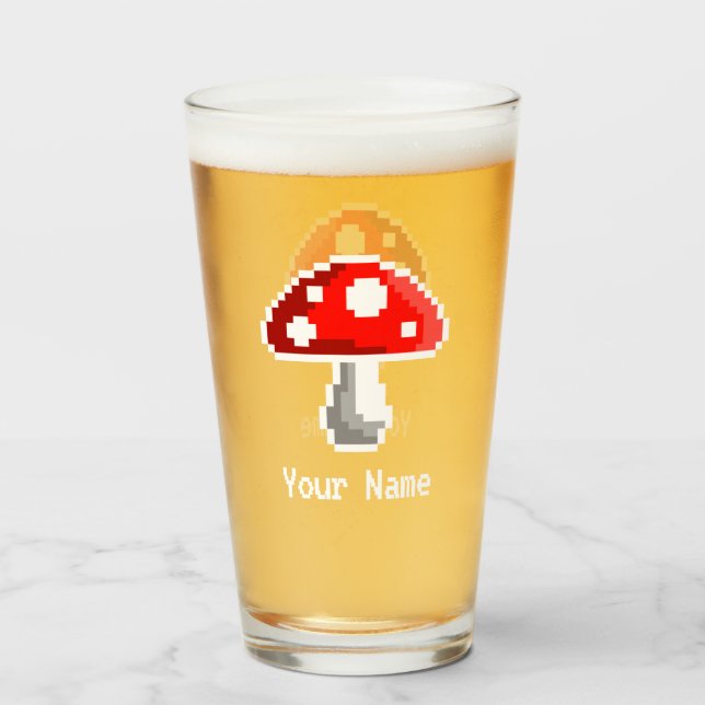 Mörk Pixel Mushroom Namn glas (Framsida fylld)