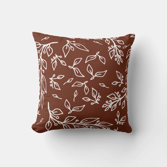 Mörk Plommon Brun Blommig Kudde (Framsida)
