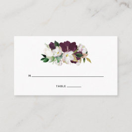 Mörk Plommon Sammet och Vita Blommor Placeringskort