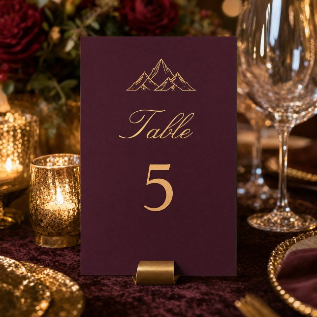 Mörk Plommonberg| Guld Bordsnummer (Dark Plum Mountain| Gold Table Number)