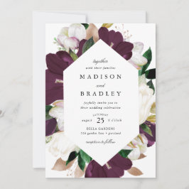Mörk Plum Blommigt Geometric Ram | BRÖLLOP Inbjudningar