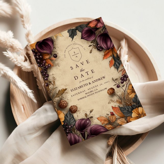 Mörk Plum Hösten Blommigt Bröllop Spara Datumet (Skapare uppladdad)