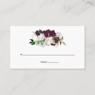 Mörk Plum Velvet och vit Blommigt Placeringskort
