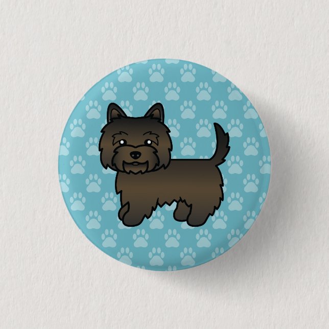 Mörk Prickig Cairn Terrier Hund Illustration Blå Knapp (Framsida)