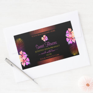 Mörk Produktetiketter Exotic Rainbow Hawaii Flower Rektangulärt Klistermärke