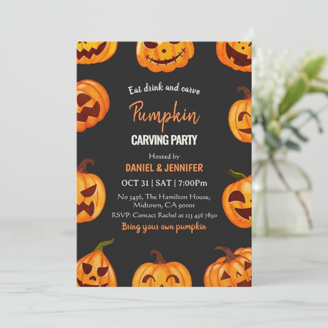 Mörk pumpa skärande fest halloween Jack OLantern Inbjudningar (Stående Fram)