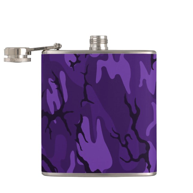 Mörk purpurfärgad Camo flaska Fickplunta (Öppnad)