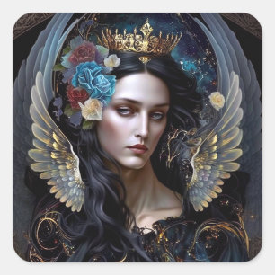 Mörk Queen Angel Fantasy Art Fyrkantigt Klistermärke