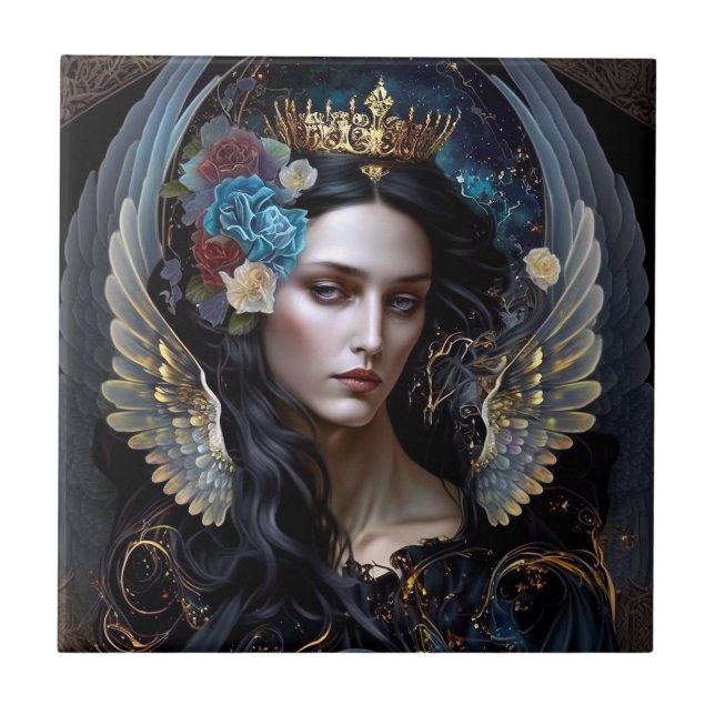 Mörk Queen Angel Fantasy Art Kakelplatta (Framsidan)