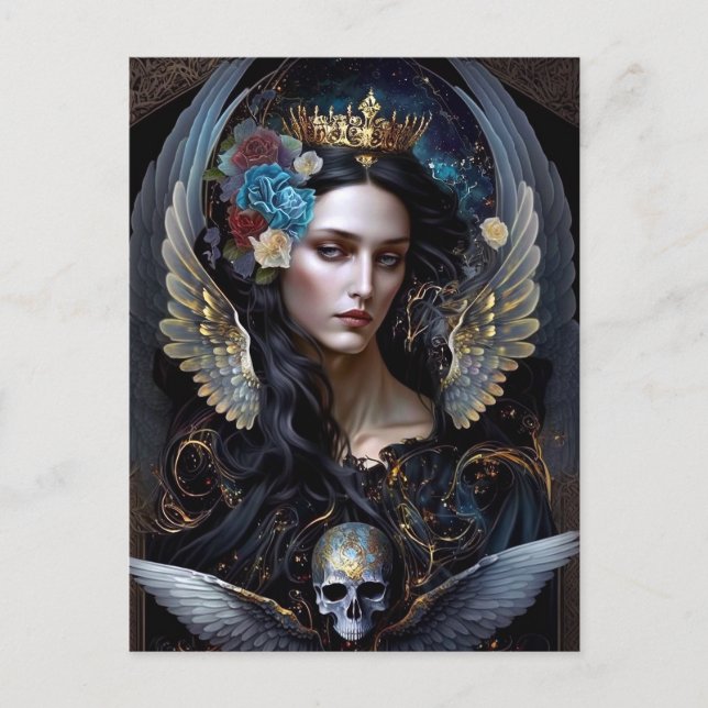 Mörk Queen Angel Fantasy Art Vykort (Framsida)