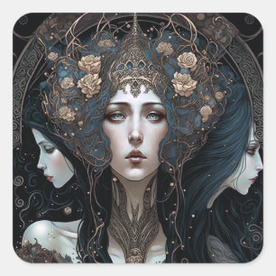 Mörk Queen Fantasy Art Fyrkantigt Klistermärke