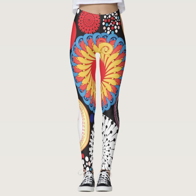 Mörk Radiance: Bright Circular Mönster Leggings (Framsida)