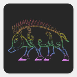 Mörk Rainbow Boar Fyrkantigt Klistermärke