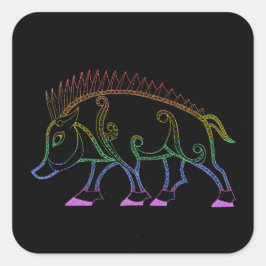 Mörk Rainbow Boar Fyrkantigt Klistermärke